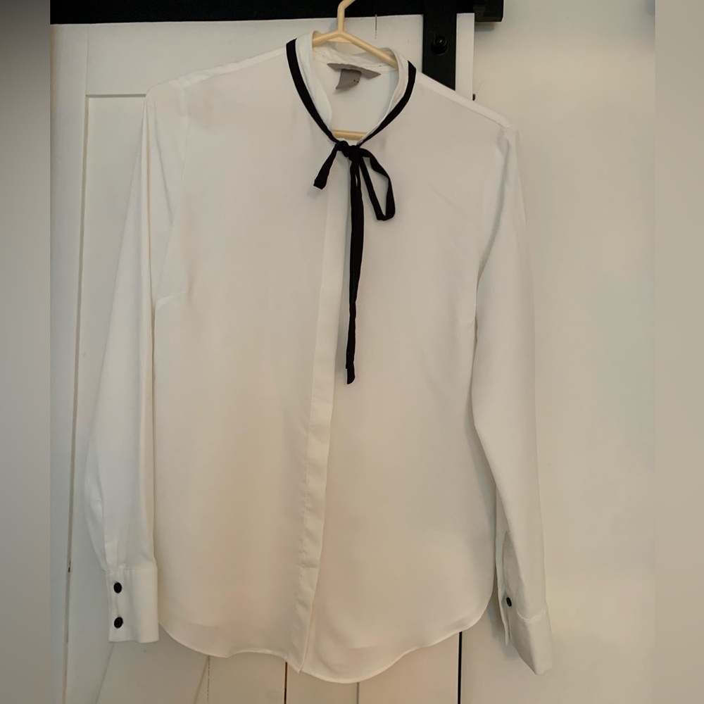 H&M White Blouse with Neck-Tie (6)